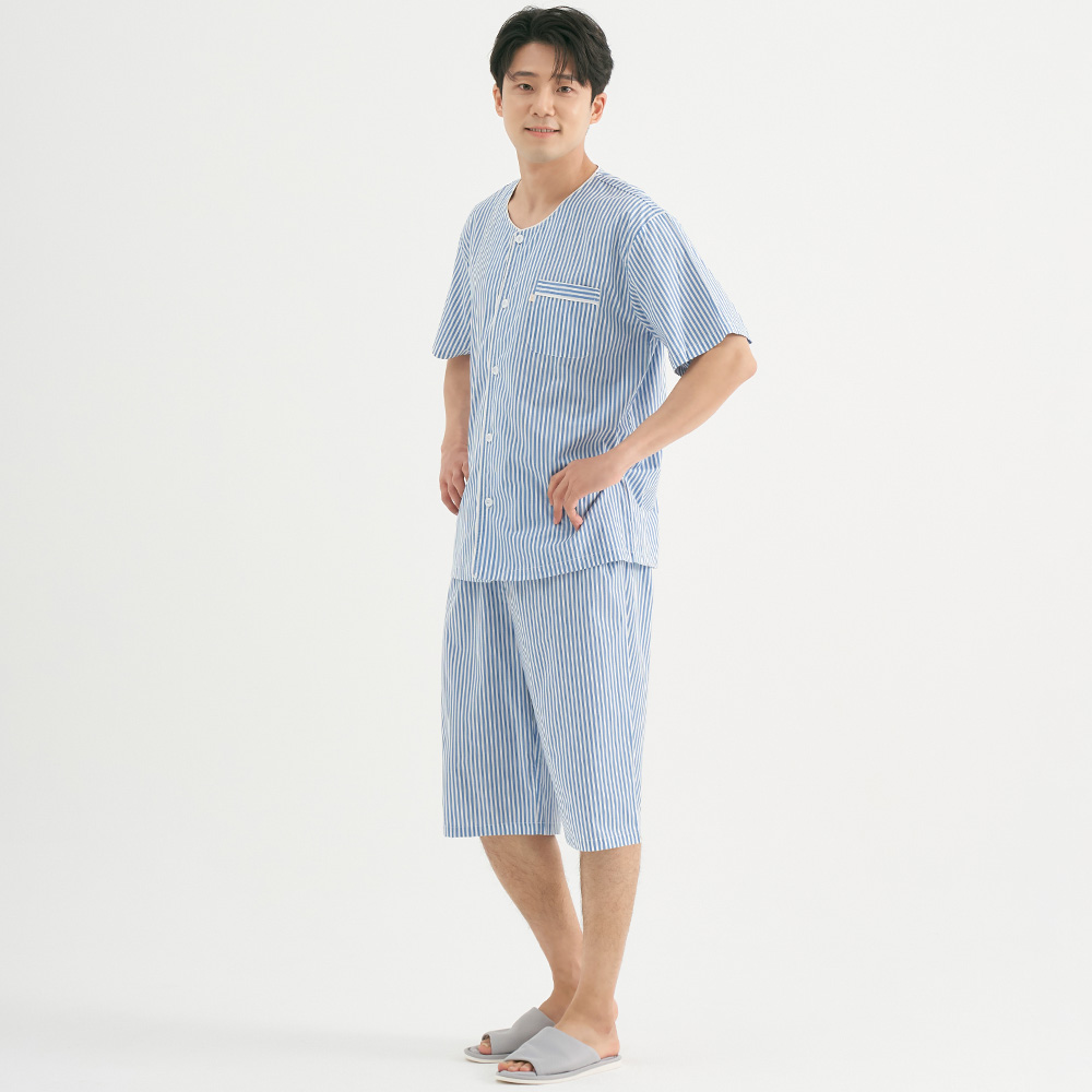 블루ST 반팔 순면 남성 빅사이즈 잠옷 세트 - 상세 이미지 4