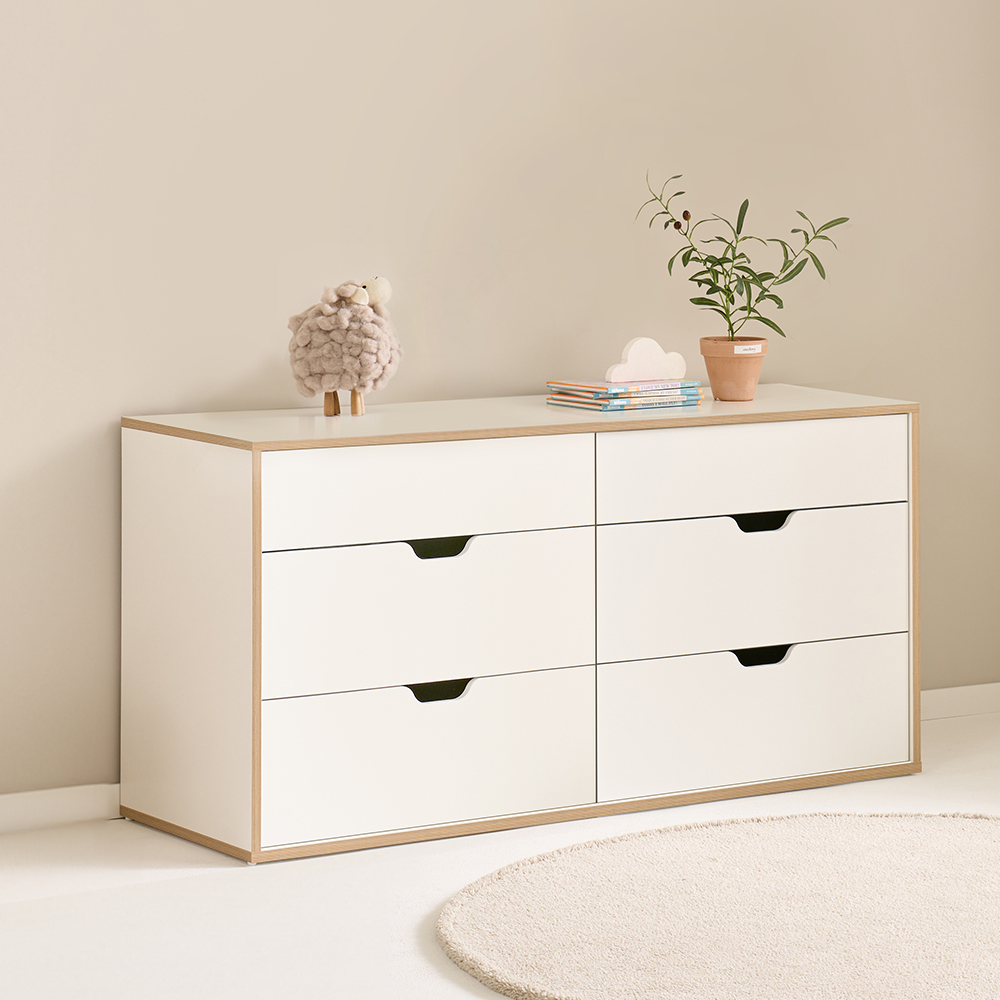 E0자재 무노 와이드 잠금가능 서랍장 1200x480x730mm, 6단, 화이트 (MN1951) - 상세 이미지 5