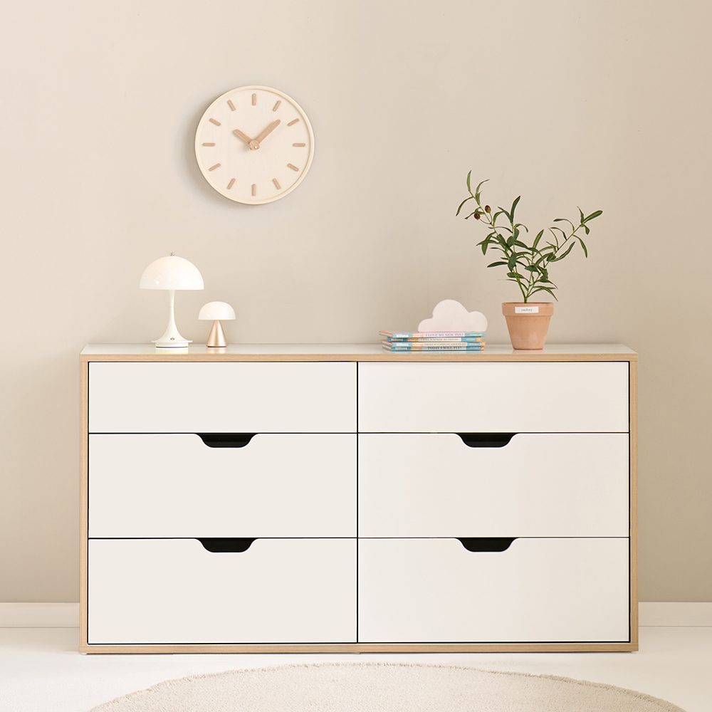 E0자재 무노 와이드 잠금가능 서랍장 1200x480x730mm, 6단, 화이트 (MN1951) - 상세 이미지 4