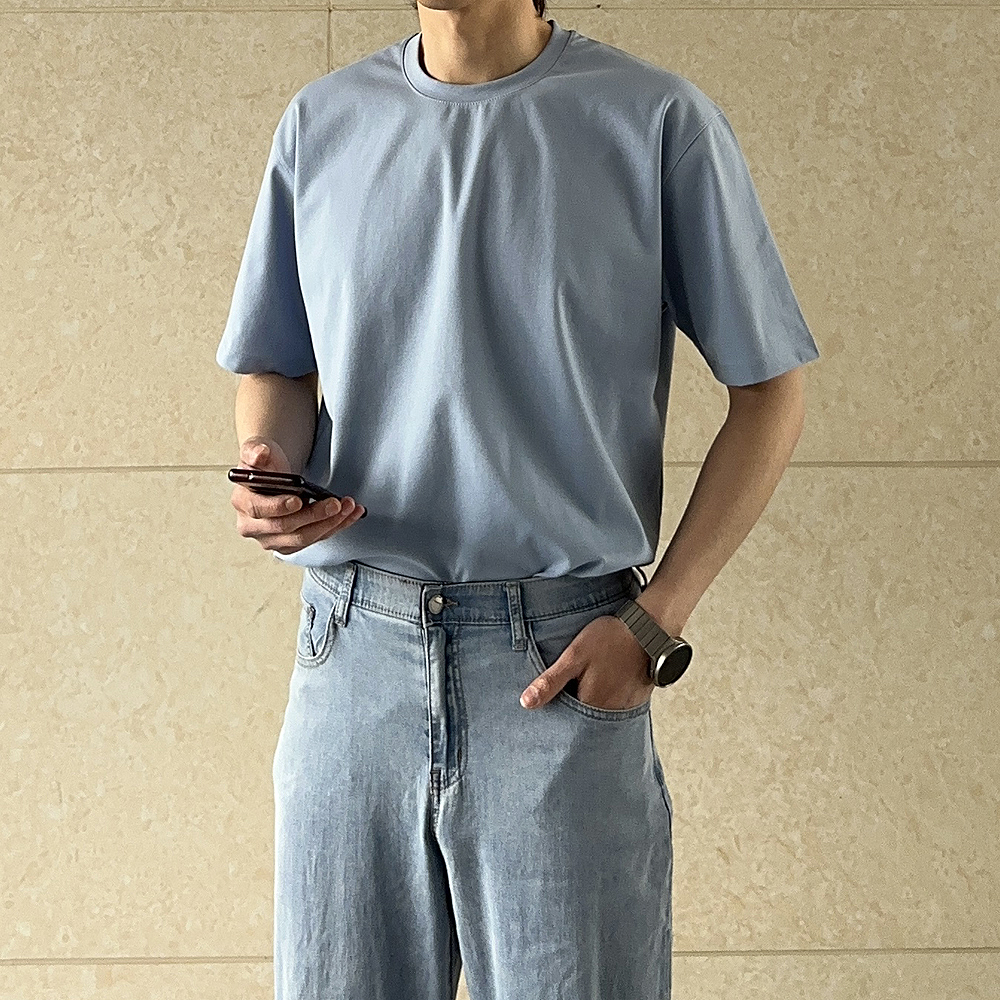 남자 오버핏 반팔티 분또 실켓 무지 아이스 반팔 티셔츠 - 상세 이미지 3