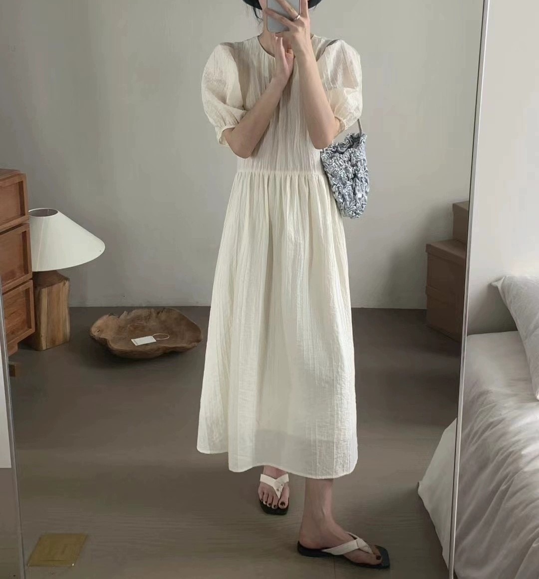 여자여자몰 안입은것같은 지지미실켓 허리끈 반팔롱원피스 무지컬러 여름원피스 올드머니룩 이미지 7