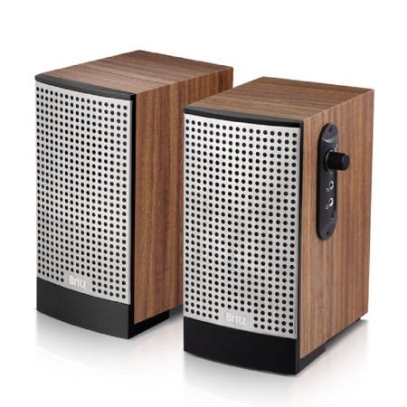 브리츠 우든 MDF 인클로저 프리미엄 사운드 데스크탑 노트북 전용 2채널 북쉘프 스피커