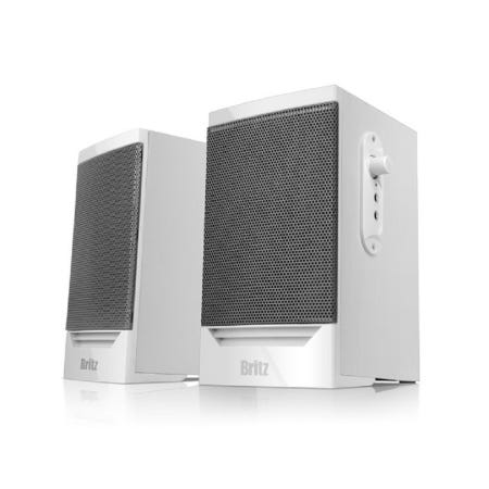 브리츠 USB 전원 데스크탑 노트북 MP3 북쉘프 2채널 스피커_화이트 온라인교육 음성채팅 게임