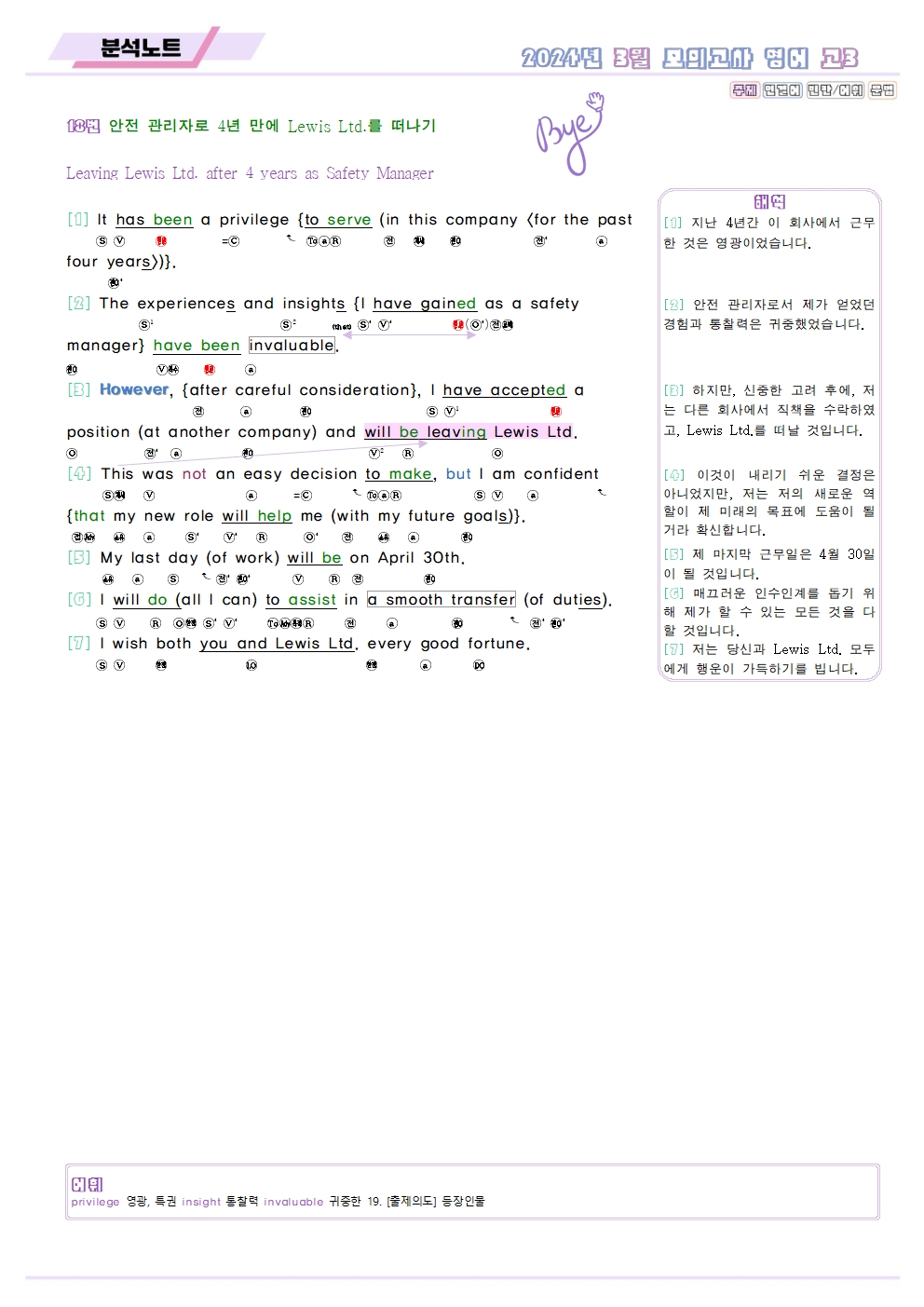 2024년 3월 모의고사 영어 고3 분석노트 변형문제 고난도 서술형 by 메이플북스 이미지 3