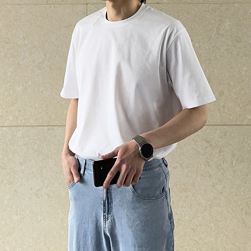 남자 오버핏 반팔티 분또 실켓 무지 아이스 반팔 티셔츠 - 상세 이미지 2