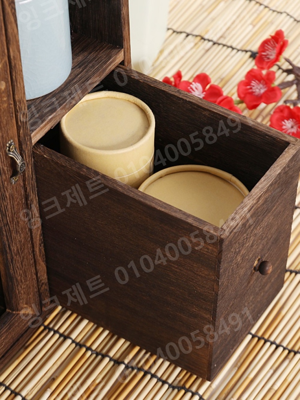 옛날찬장 고가구 원목 술잔 보관 여닫이 미니 그릇장 - 상세 이미지 5