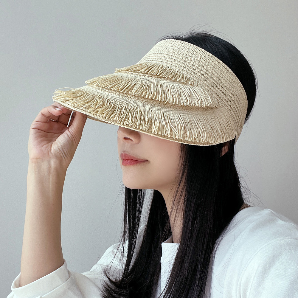 동대문모자 라탄 태슬 썬캡 밀짚 바이저 햇빛차단 모자 - 상세 이미지 3