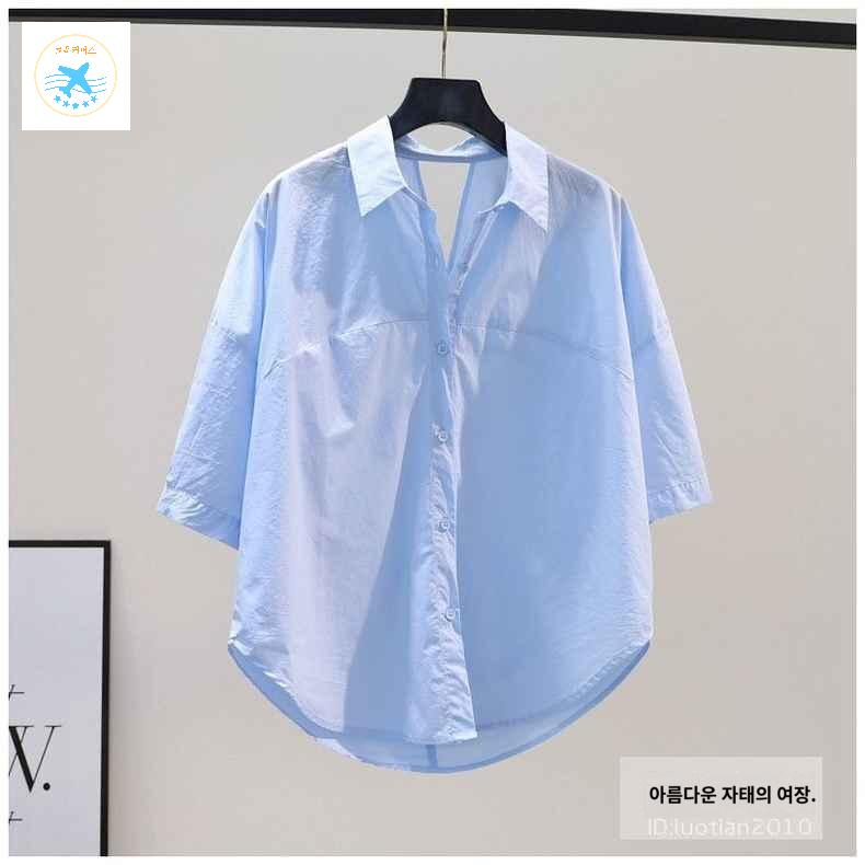 오버핏 여름 셔츠 여성 남방 반팔 블라우스 흰남방 - 상세 이미지 2