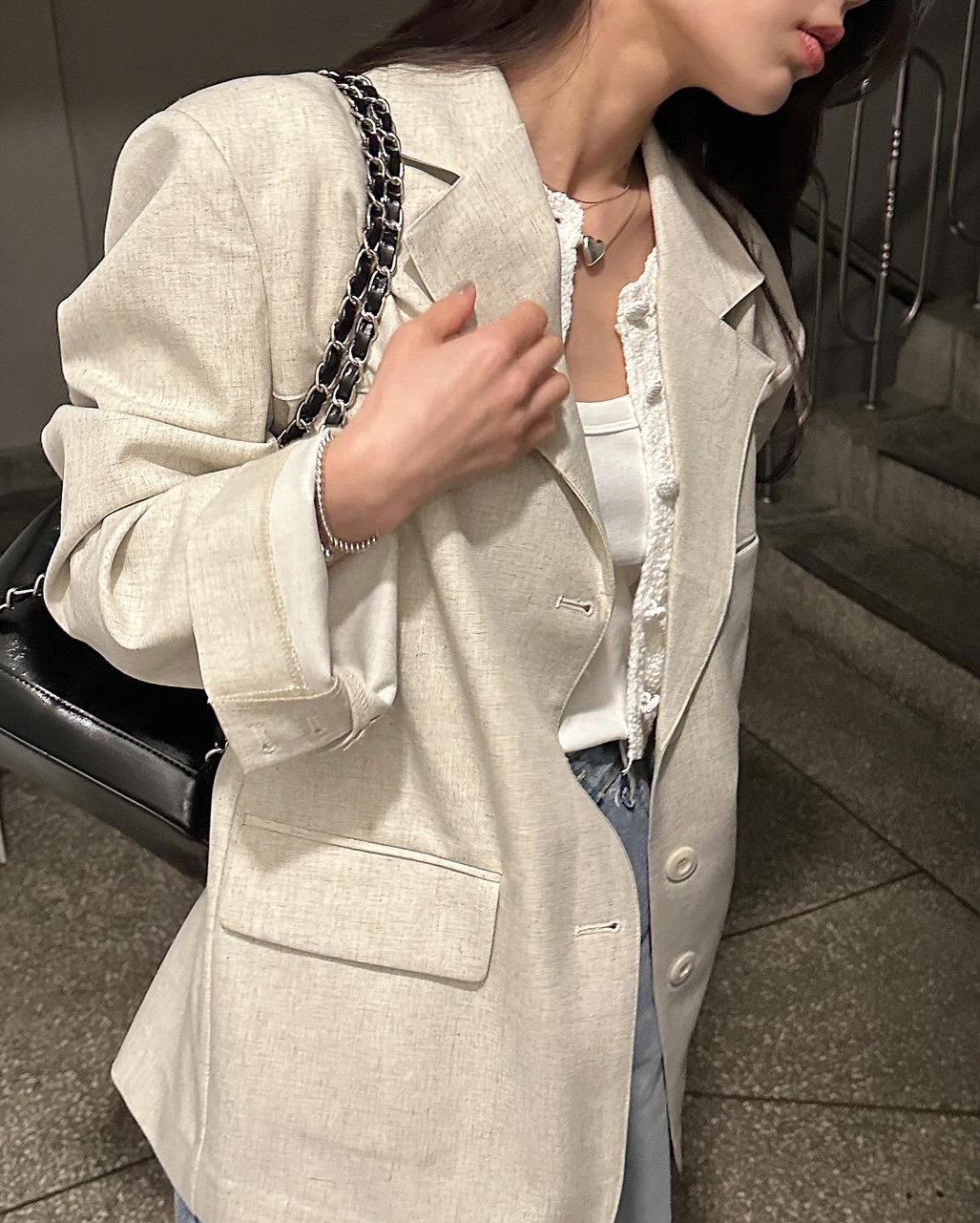 에드 여성 하객룩 출근룱 오피스룩 여름 린넨 오버핏 루즈핏 정장 블레이저 자켓 상세 이미지 13