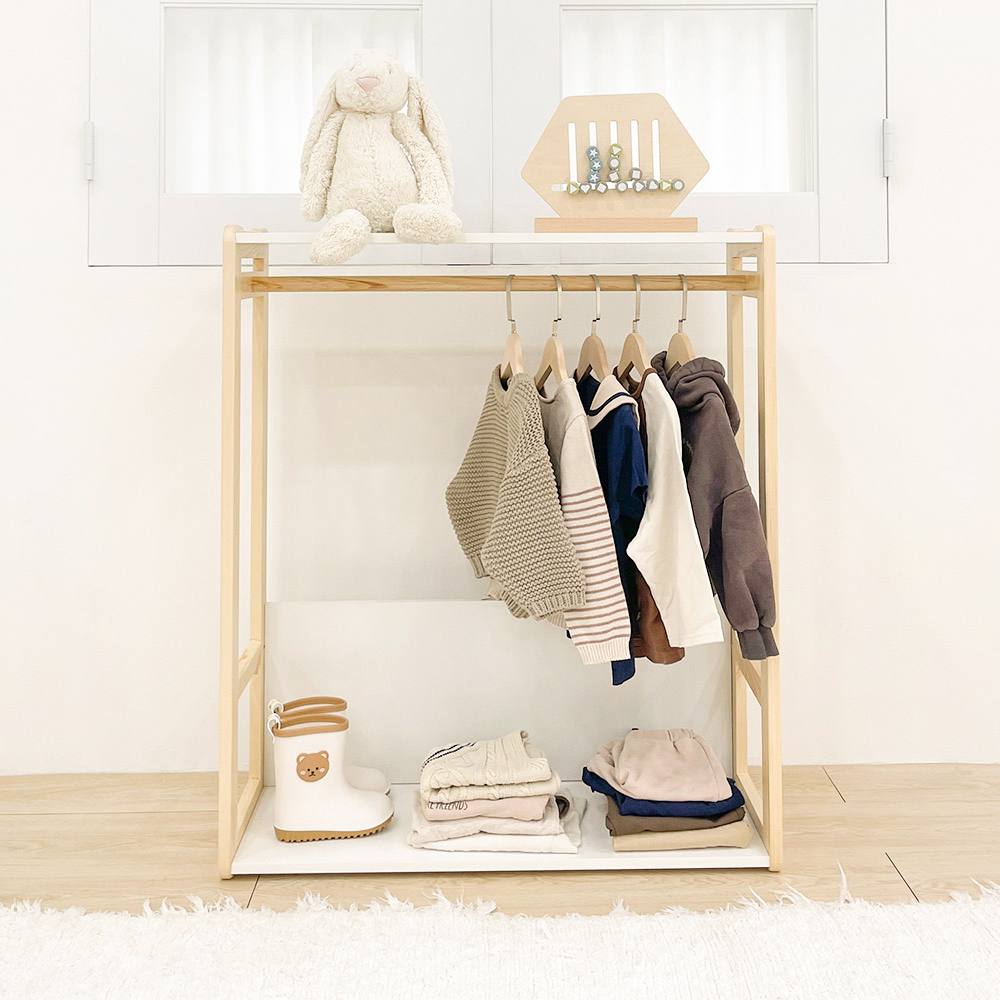 심플룸 선반형 유아 아기 행거 어린이 키즈 아기옷 아이방 아동 원목