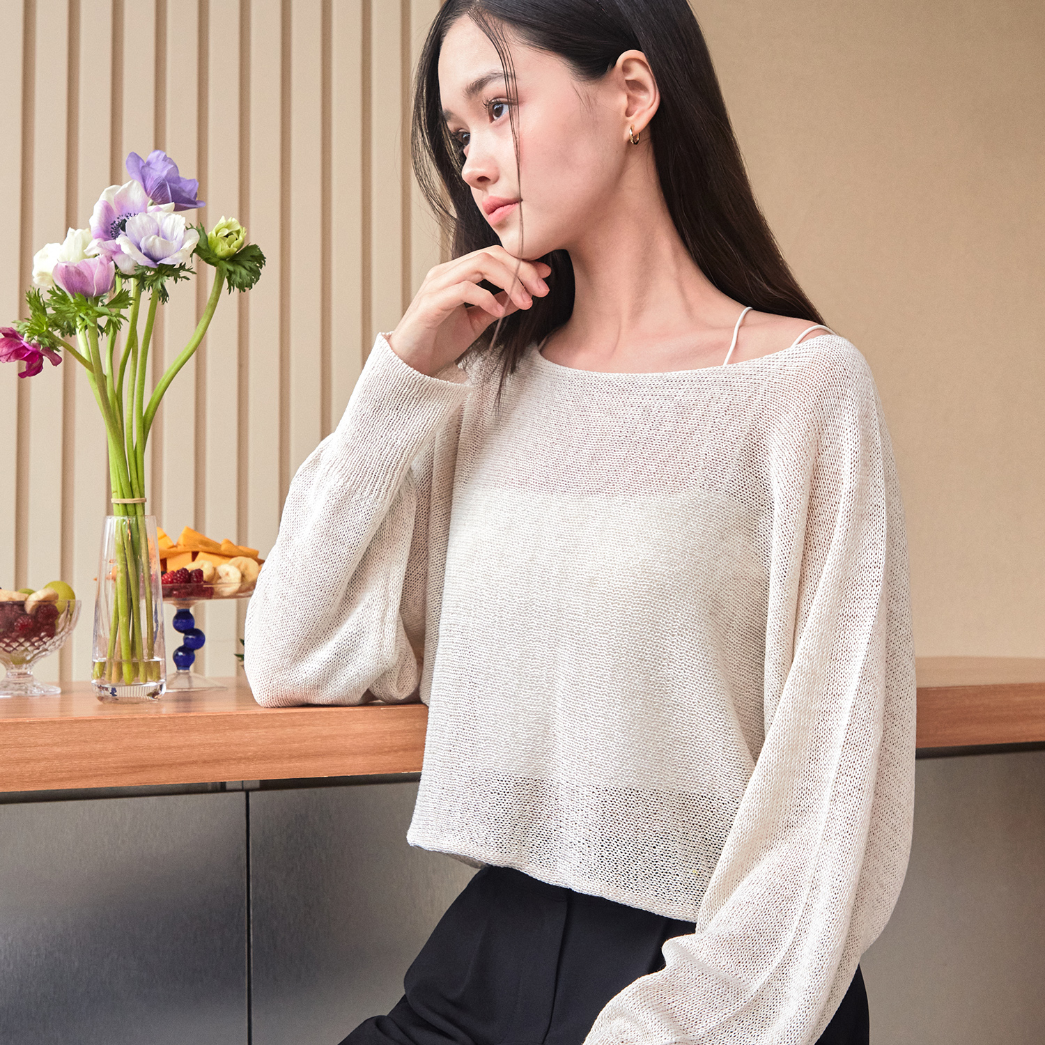 [제로스트릿] 보트넥 린넨 스웨터 BOAT NECK LINEN SWEATER / LIGHT BEIGE - 상세 이미지 2