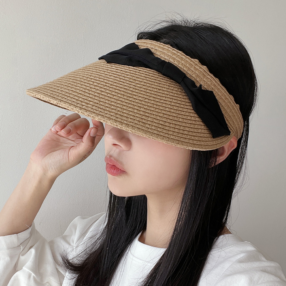 여성 밀짚 리본 썬캡 자외선 차단 라피아 넓은챙 이미지 7