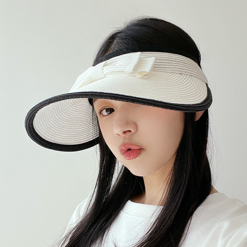 동대문모자 밀짚 라탄 리본 썬캡 여성 바이저 햇빛차단 선캡 이미지 6