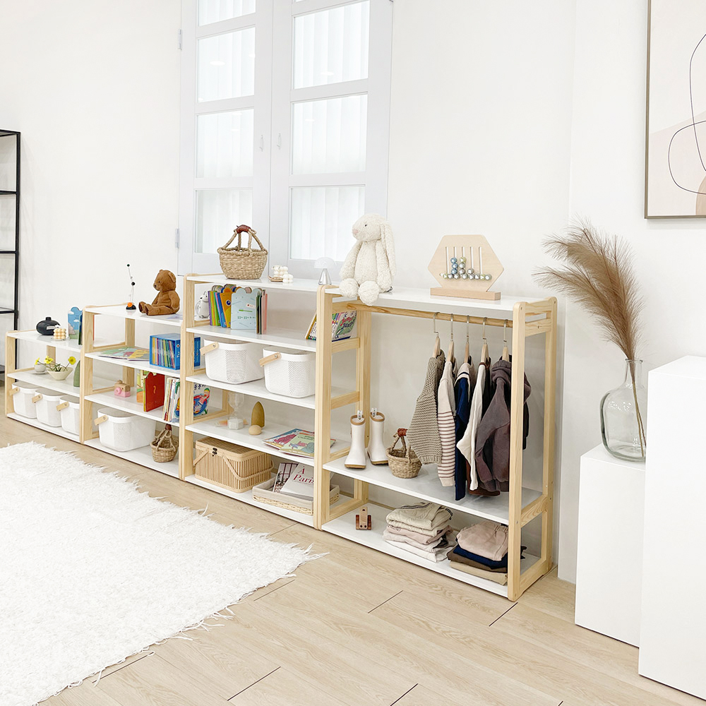 심플룸 선반형 유아 아기 행거 어린이 키즈 아기옷 아이방 아동 원목
