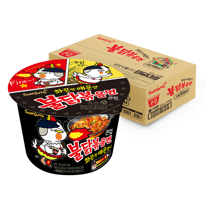 삼양 불닭볶음면 큰컵 큰사발 105g 16개 컵라면 한박스 도매 대용량 box 16입 - 상품 이미지