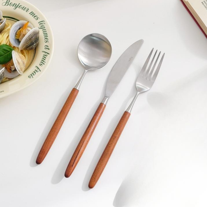우드 커트러리 세트 최고급 메이플 옻칠 코팅 스푼 포크 나이프 디저트 디너 양식기