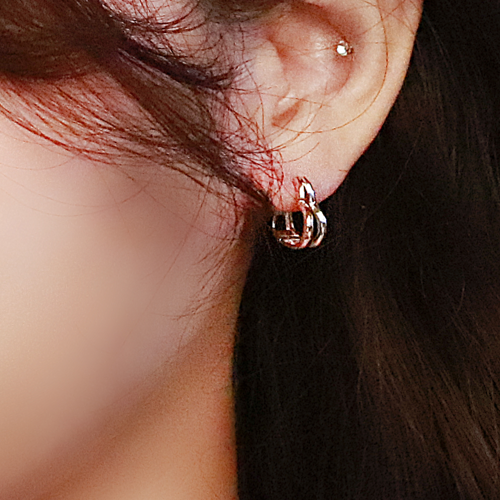 14k 18k 투 라인 투톤 하트 링 두줄 원터치 귀걸이 이미지 6