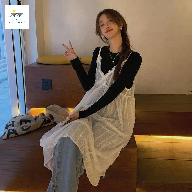 프렌치 시스루레이어드원피스 망사 뷔스티에 레이스 심플 끈나시 - 상세 이미지 2