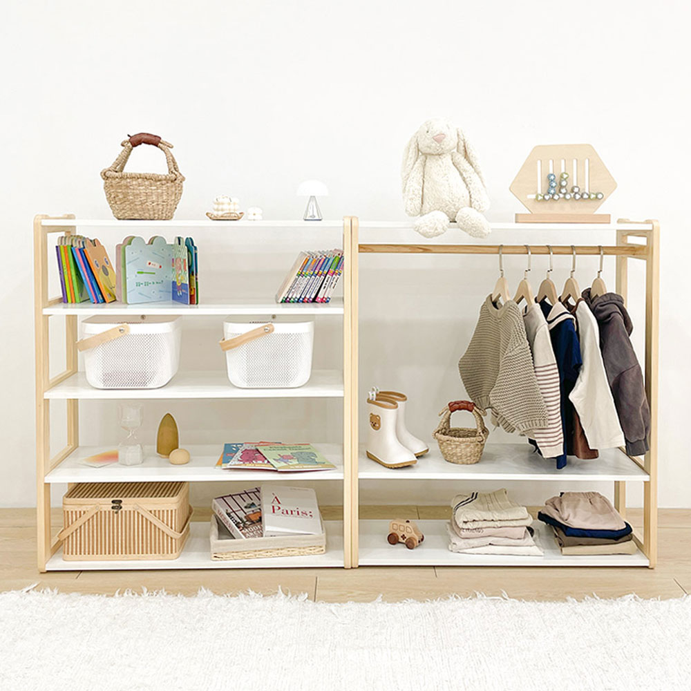 심플룸 선반형 유아 아기 행거 어린이 키즈 아기옷 아이방 아동 원목