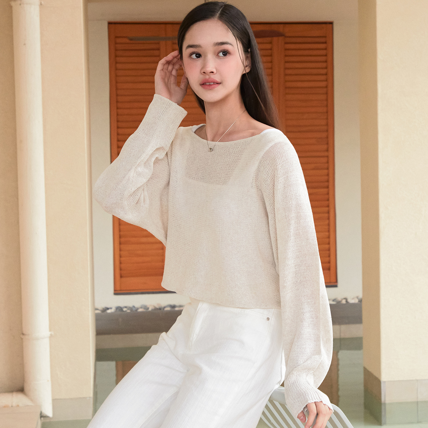 [제로스트릿] 보트넥 린넨 스웨터 BOAT NECK LINEN SWEATER / LIGHT BEIGE - 상세 이미지 3