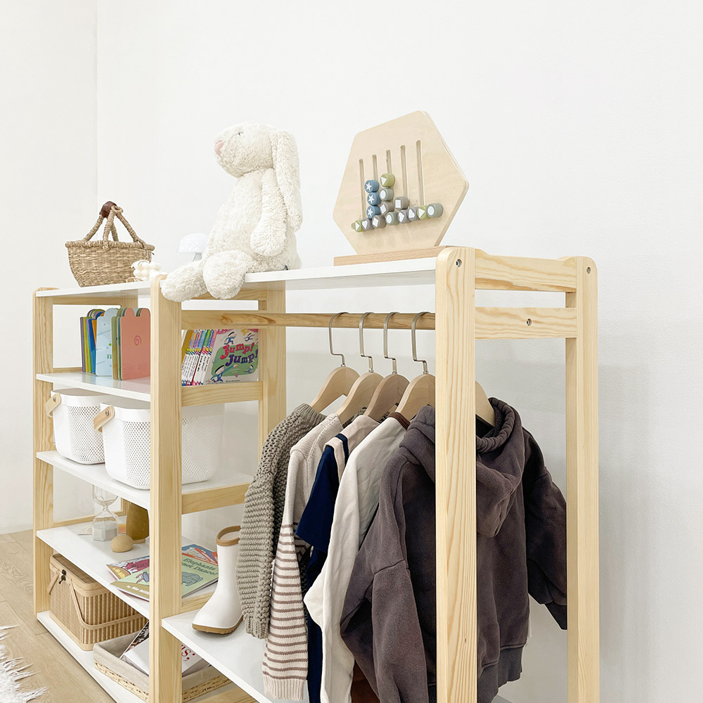 심플룸 선반형 유아 아기 행거 어린이 키즈 아기옷 아이방 아동 원목