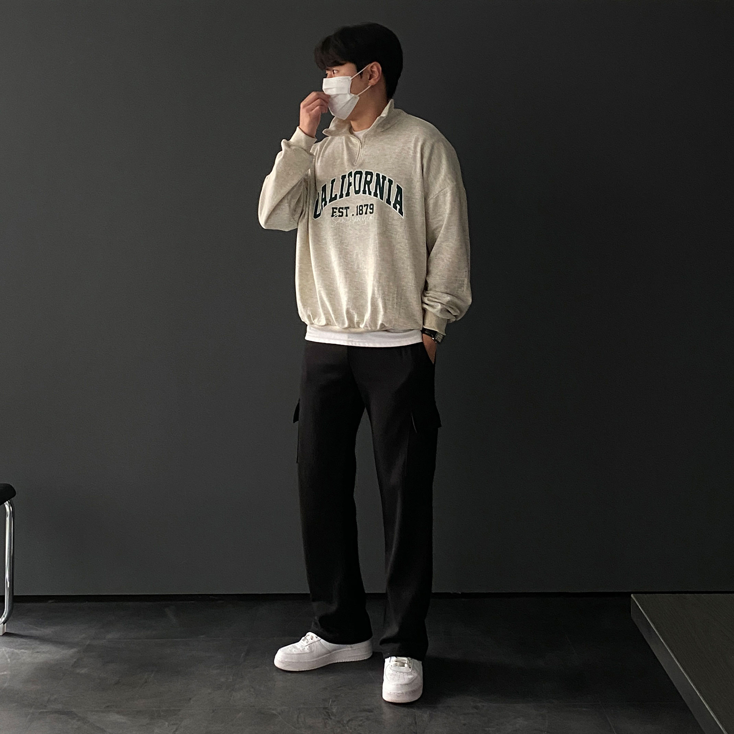 남자반집업맨투맨 하프집업맨투맨 오버핏맨투맨 - 상세 이미지 3
