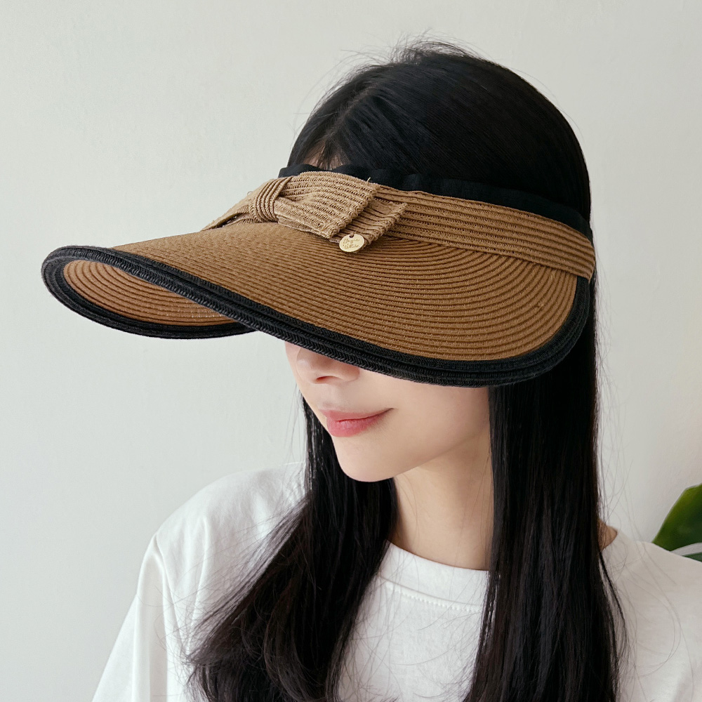 동대문모자 밀짚 라탄 리본 썬캡 여성 바이저 햇빛차단 선캡 이미지 8
