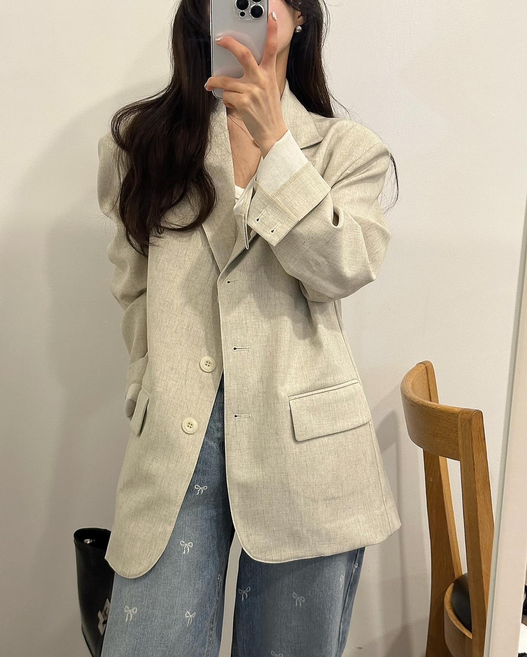 에드 여성 하객룩 출근룱 오피스룩 여름 린넨 오버핏 루즈핏 정장 블레이저 자켓 상세 이미지 6