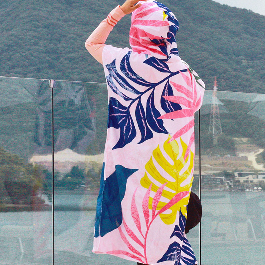 미코허그 입는 비치 가운 후드 서핑판초 타월 러브하와이