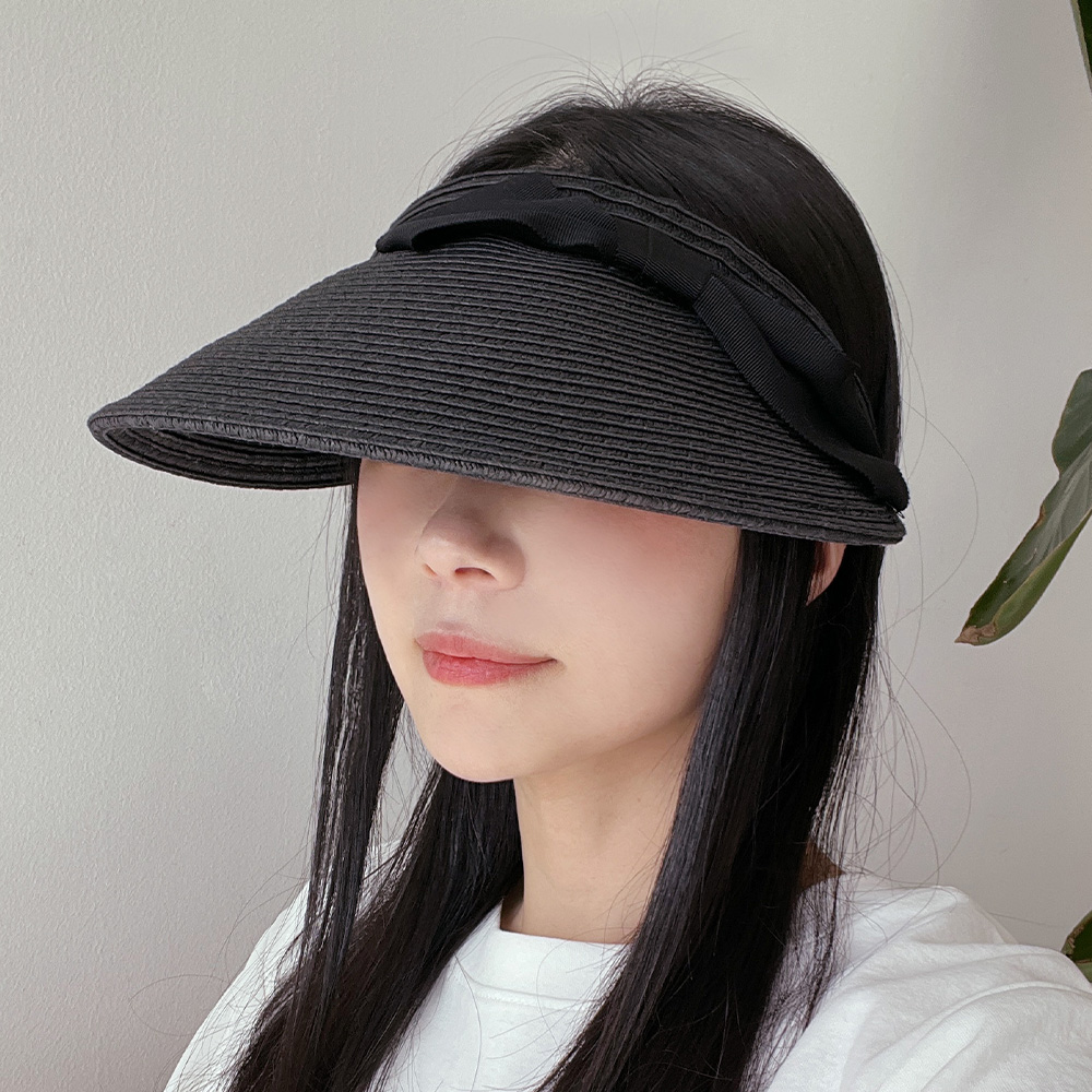 여성 밀짚 리본 썬캡 자외선 차단 라피아 넓은챙 이미지 8