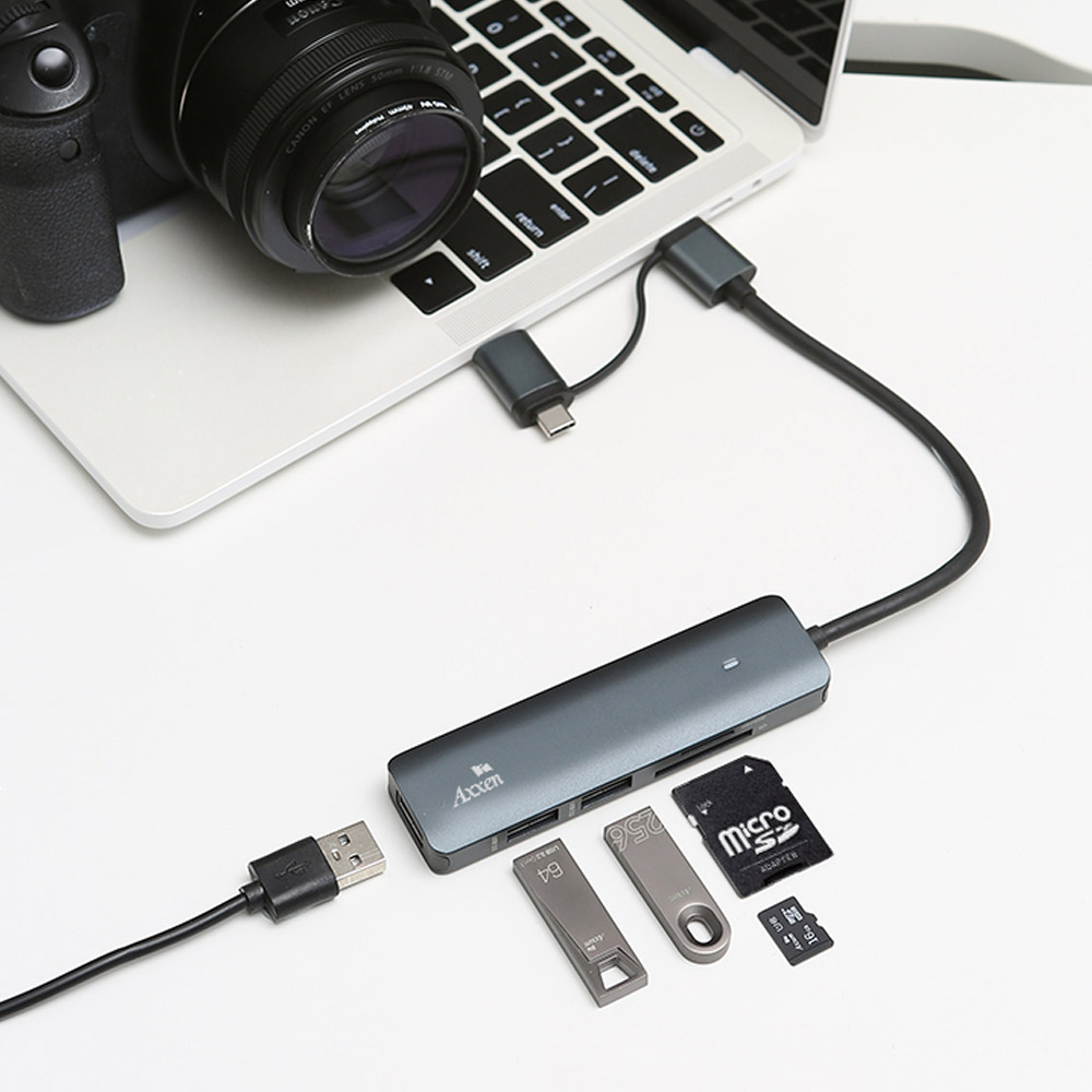 액센 USB C타입 듀얼커넥터 멀티 5포트 USB3.0 허브 5in1 핸드폰 노트북 태블릿 - 상세 이미지 5