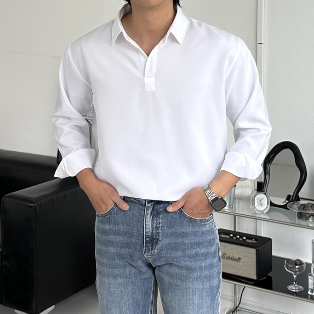 남자 피에 봄 가을 링클프리 반오픈 셔츠 95-110 - 상세 이미지 3