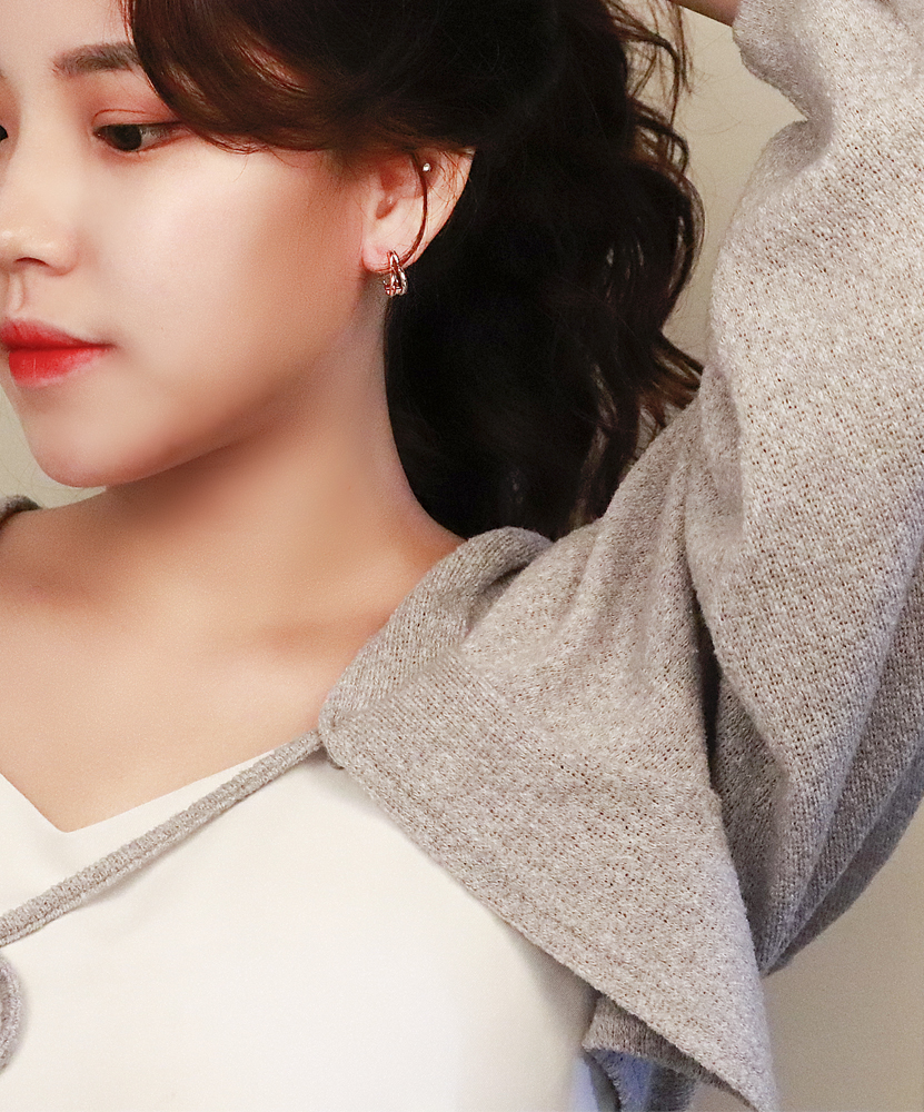 14k 18k 투 라인 투톤 하트 링 두줄 원터치 귀걸이 이미지 8
