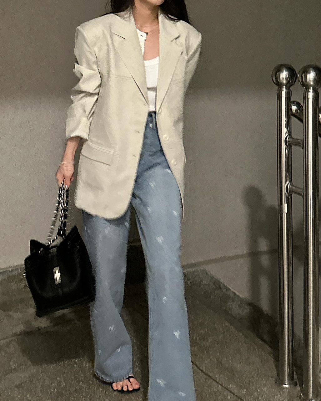 에드 여성 하객룩 출근룱 오피스룩 여름 린넨 오버핏 루즈핏 정장 블레이저 자켓 상세 이미지 8