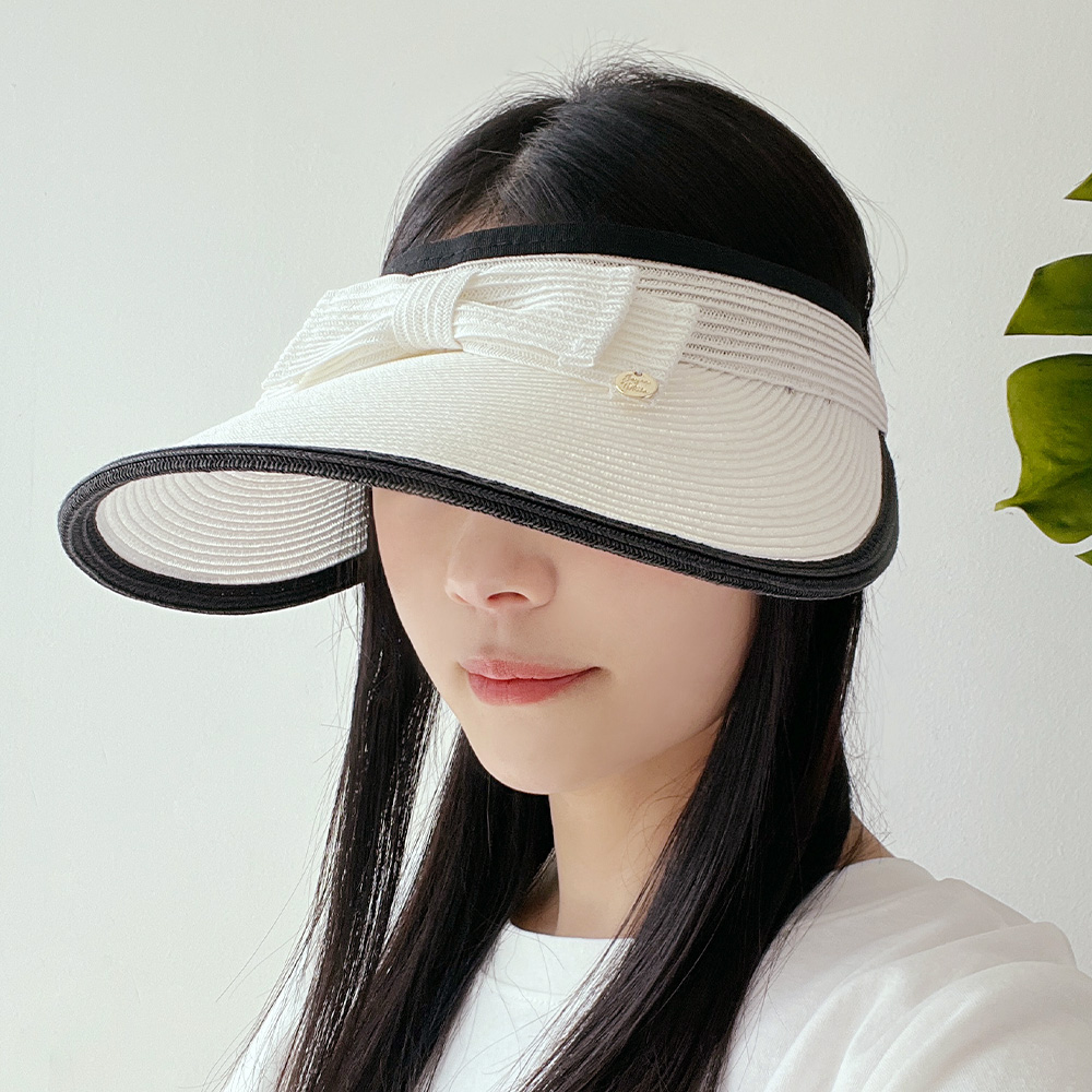 동대문모자 밀짚 라탄 리본 썬캡 여성 바이저 햇빛차단 선캡 - 상세 이미지 5