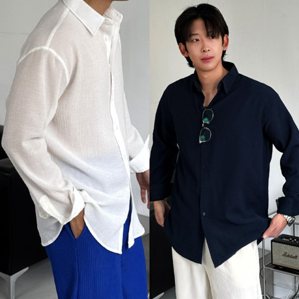남자 피피 세미오버핏 여름 에어 쿨링 플리츠 주름 셔츠 - 메인 이미지