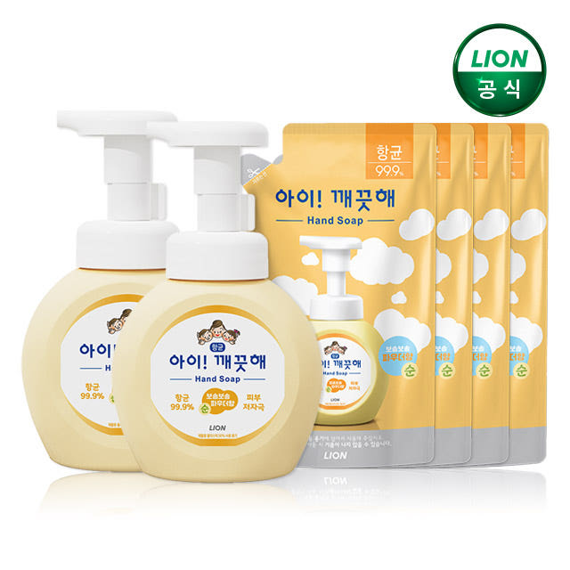 아이깨끗해 핸드워시 250ml 2개+200ml 리필 4개 가격 비교 라이온코리아 브랜드스토어 아이깨끗해 핸드워시 250ml 2개+200ml 리필 4개