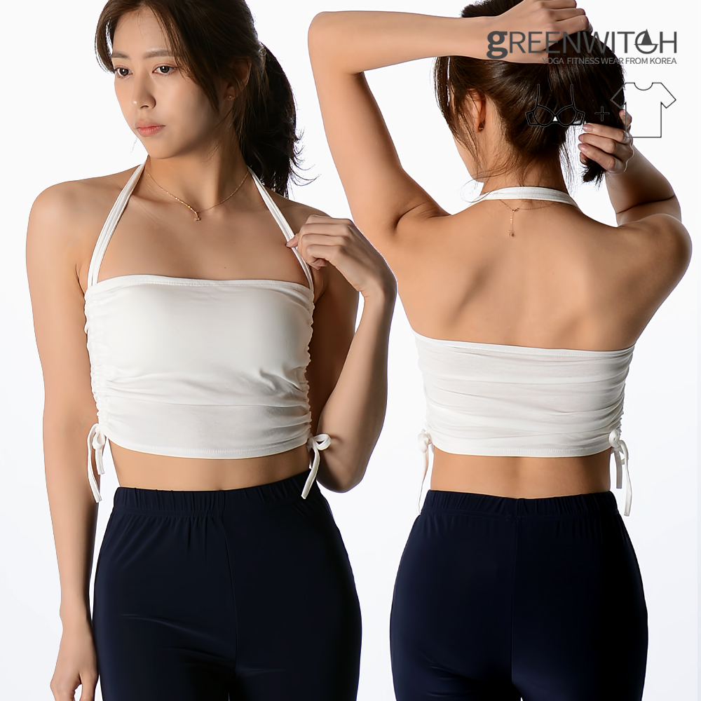 그리니치 인패드 셔링타이 튜브탑 스트링 홀터넥 브라탑 요가복 - 메인 이미지