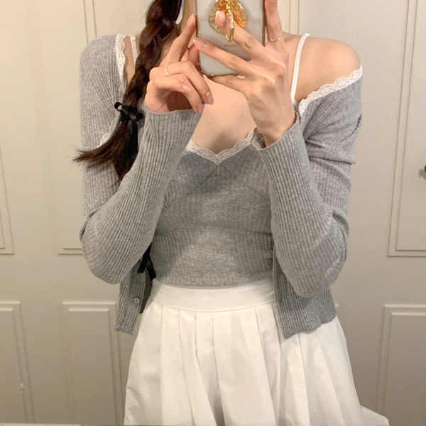 (모달+코튼) 로망 레이스 골지 나시 가디건 세트 가디건 여름 썸머 st2459