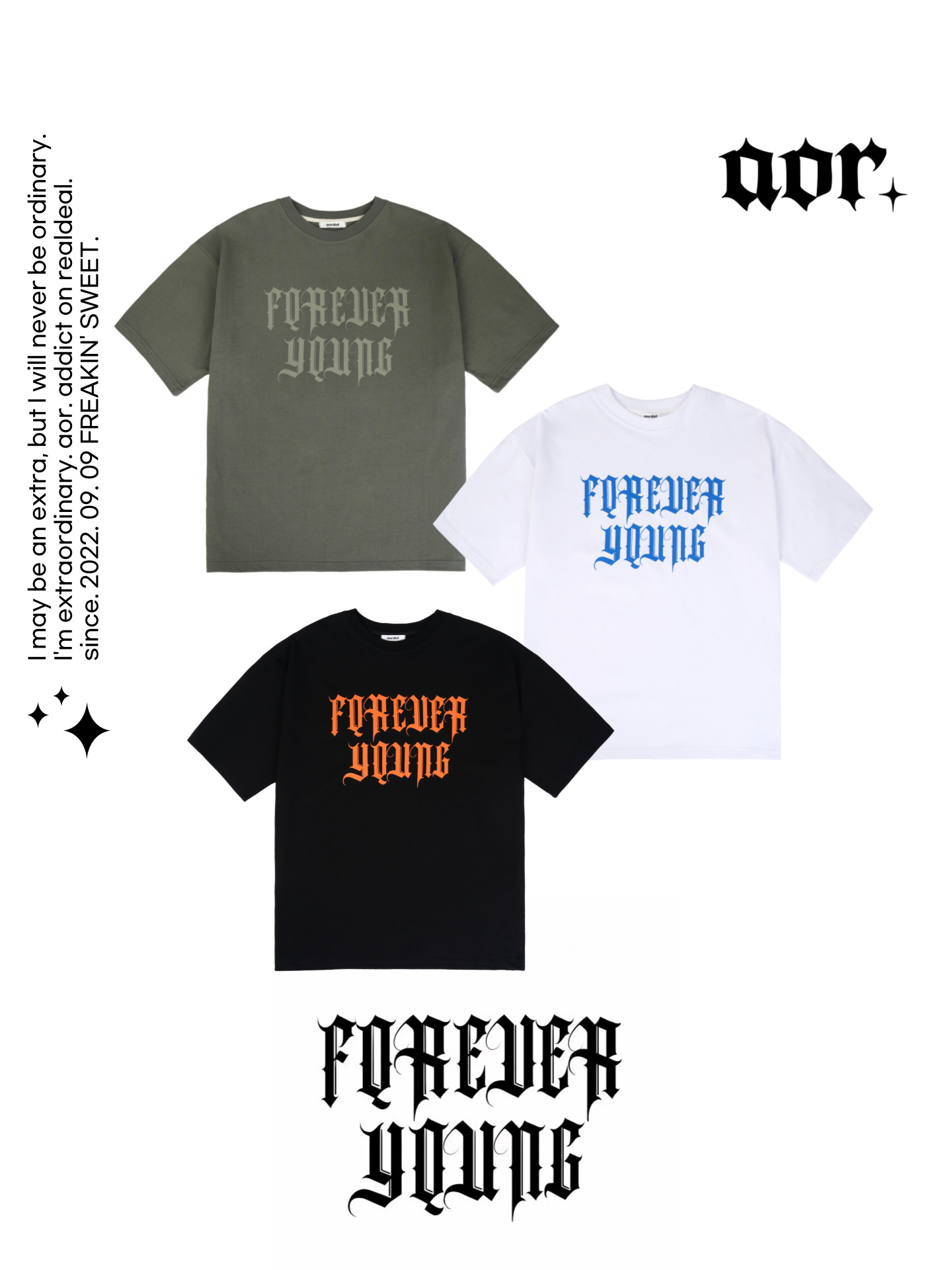 aor. X G FOREVER YOUNG 반팔티 3COLOR 빅사이즈 상의 오버핏 에이오알닷 - 상품 이미지