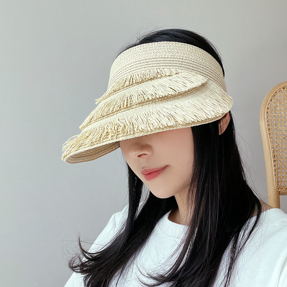 동대문모자 라탄 태슬 썬캡 밀짚 바이저 햇빛차단 모자 - 상세 이미지 2