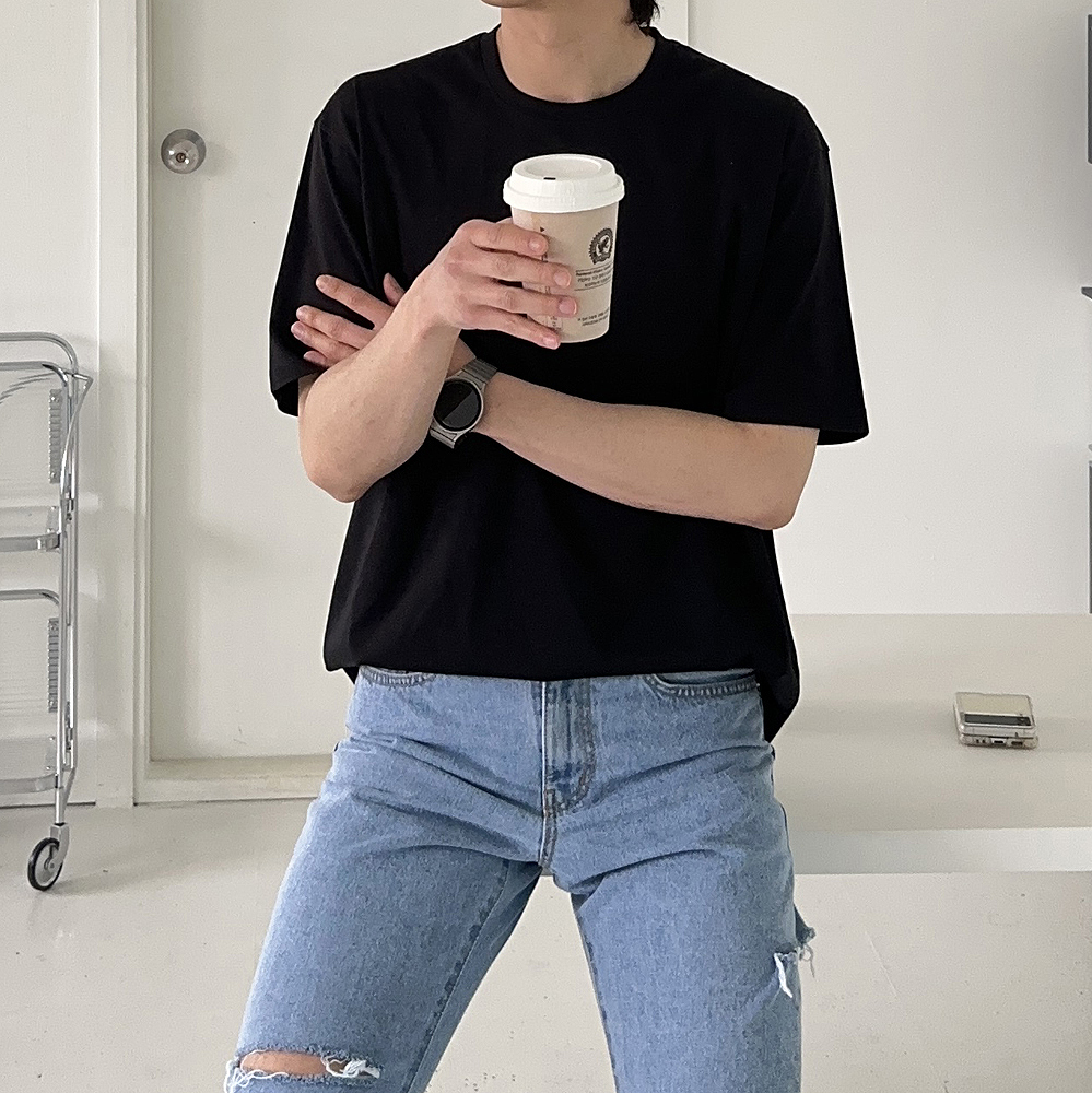 남자 반팔티 오버핏 분또 실켓 쿨링 흰색 반팔티 - 상세 이미지 5