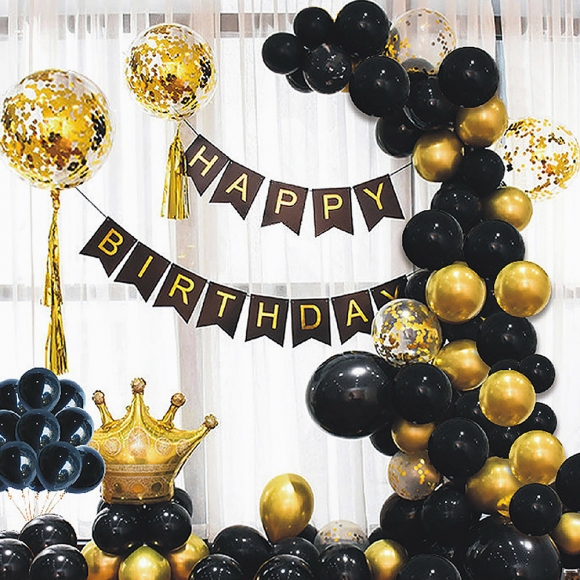 생일파티풍선세트 꾸미기 알파벳 가랜드 골드 블랙 풍선