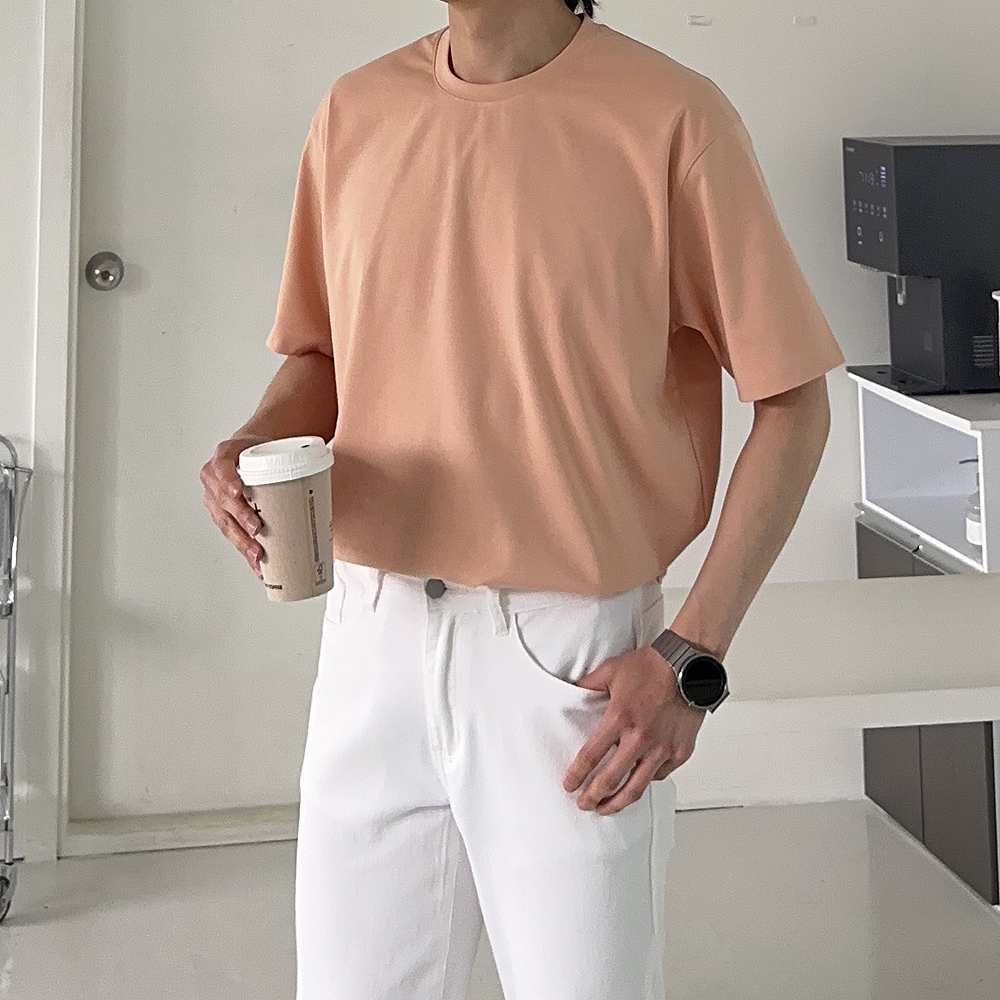 남자 오버핏 반팔티 분또 실켓 무지 아이스 반팔 티셔츠 - 상세 이미지 5