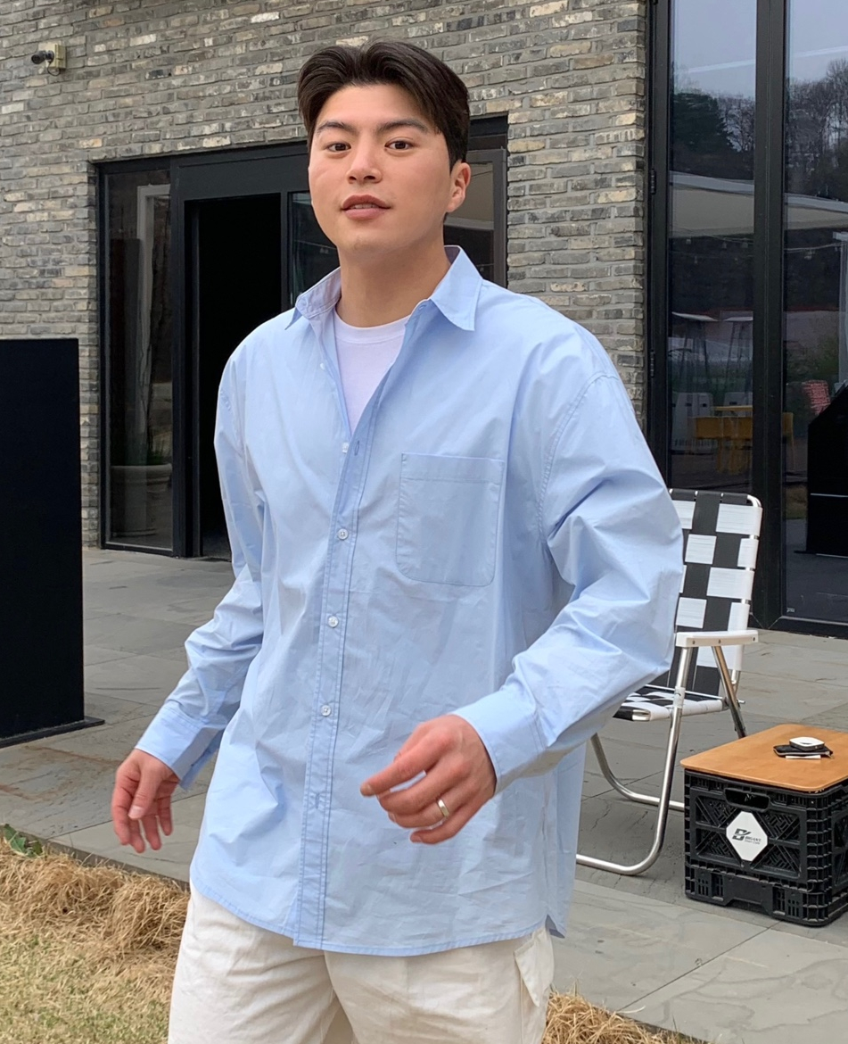 남자소라색셔츠 파스텔 옥스퍼드셔츠 면남방 - 메인 이미지