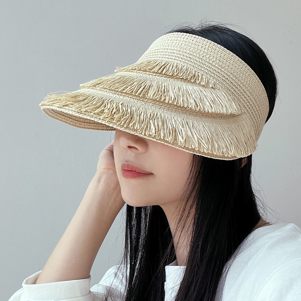 동대문모자 라탄 태슬 썬캡 밀짚 바이저 햇빛차단 모자 - 상품 이미지
