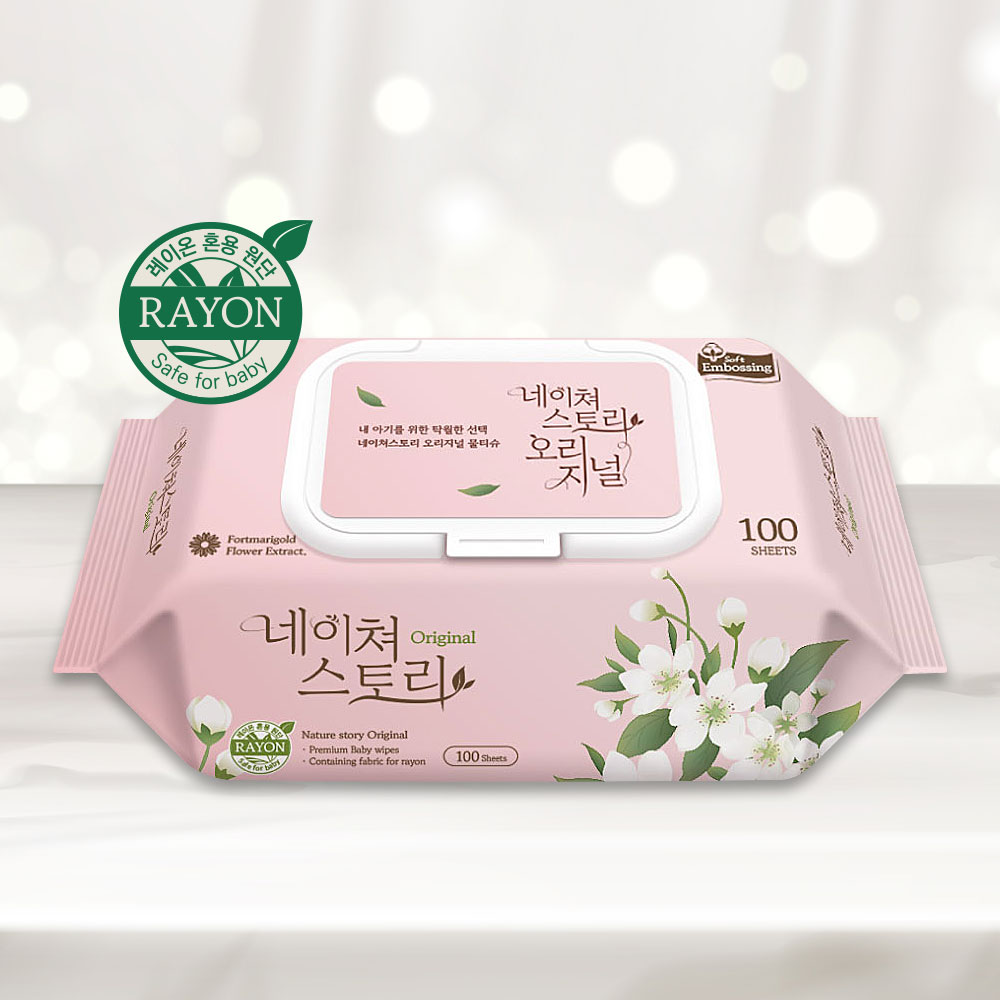 네이쳐스토리 오리지널 대용량 아기물티슈 엠보싱 캡형 100매, 20개