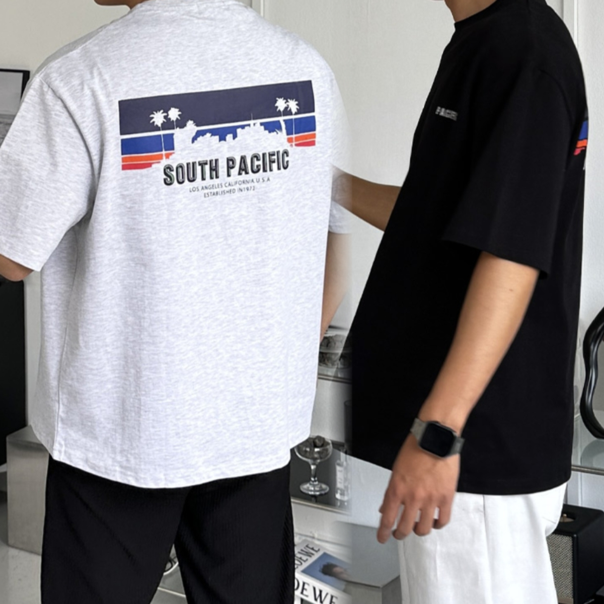 남자 사우스 퍼시픽 오버핏 여름 프린팅 레터링 반팔티 - 메인 이미지