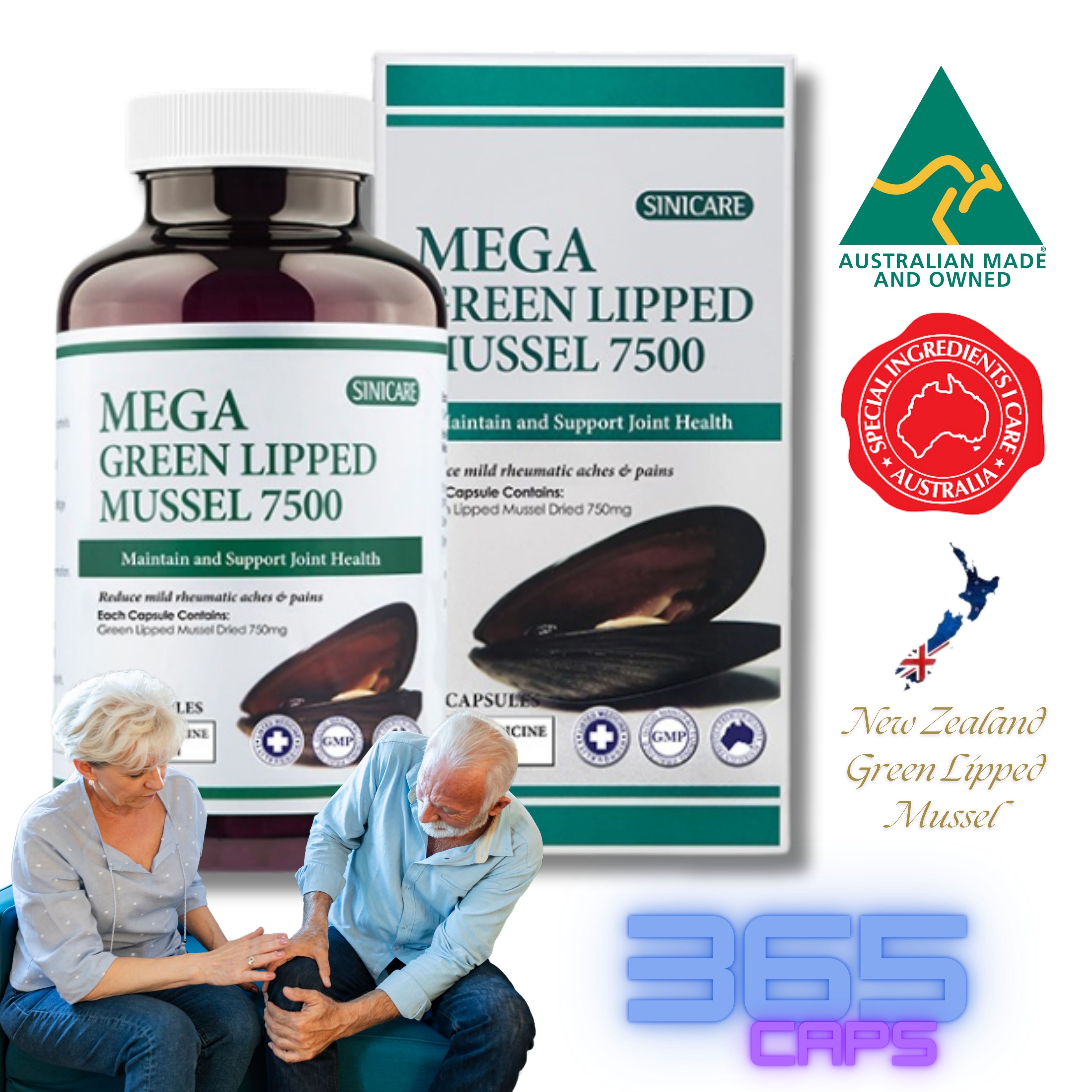 호주 시니케어 메가 생 초록입홍합 7500mg 함유 뉴질랜드산 365 캡슐 초록잎 그린 - 상품 이미지