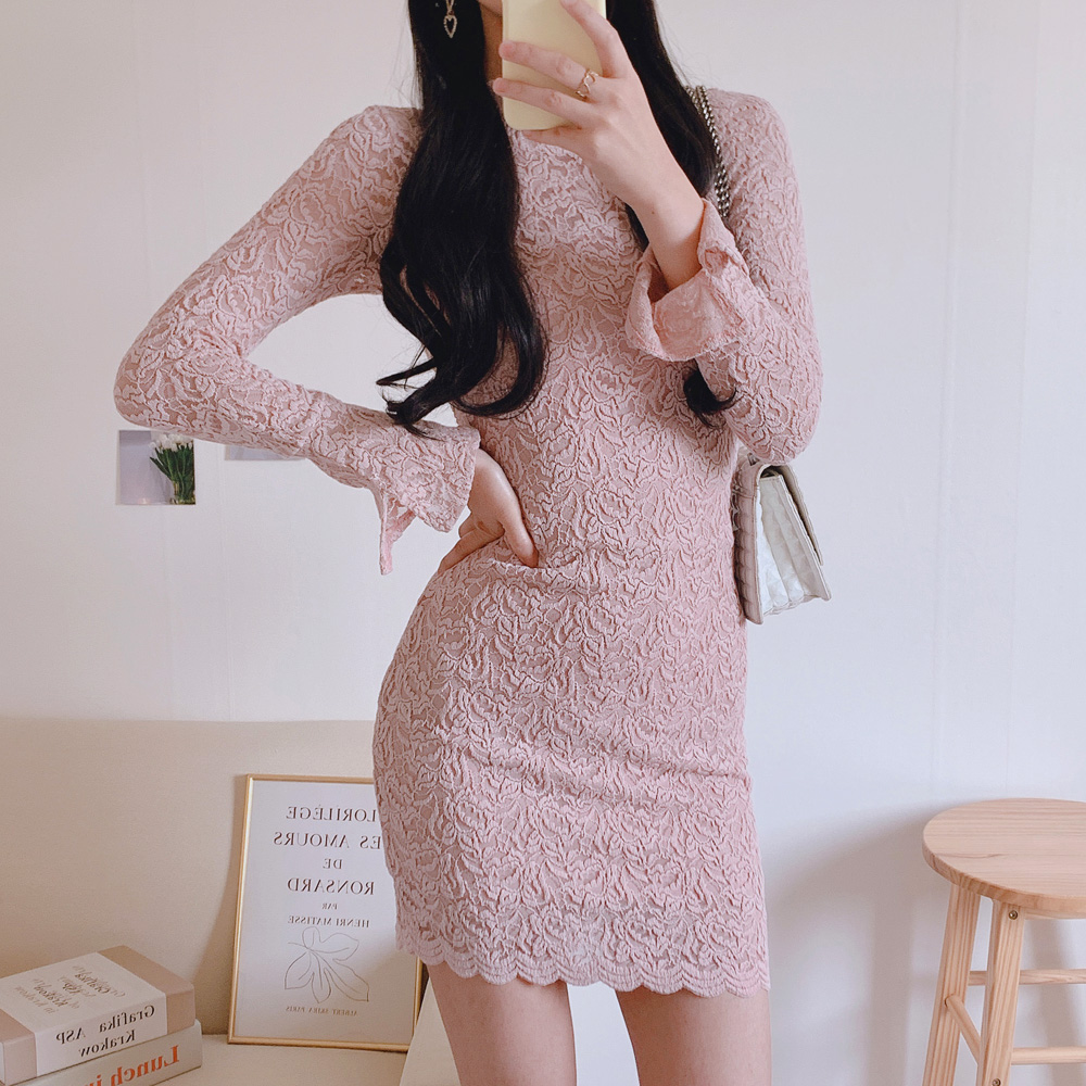 미니 원피스 섹시 슬림 시스루 레이스 원피스 핑크 블랙 하객 트윈룩 파티룩 브라이덜샤워 이미지 8